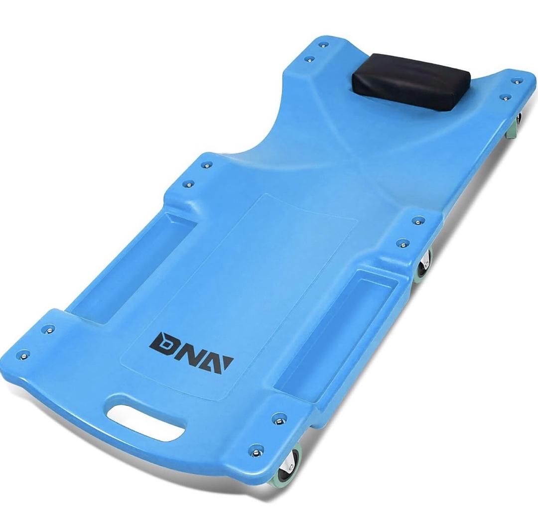TOOLS-00217 Low Profile Plastic Rolling Garage Shop Creeper with Padded Headrest,Tool Trays & 6pcs Casters,Blue