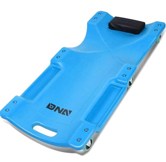 TOOLS-00217 Low Profile Plastic Rolling Garage Shop Creeper with Padded Headrest,Tool Trays & 6pcs Casters,Blue