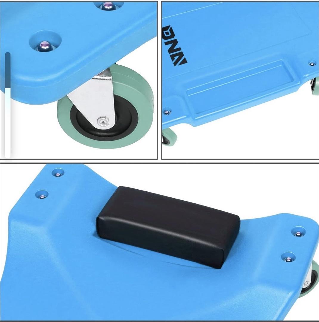 TOOLS-00217 Low Profile Plastic Rolling Garage Shop Creeper with Padded Headrest,Tool Trays & 6pcs Casters,Blue