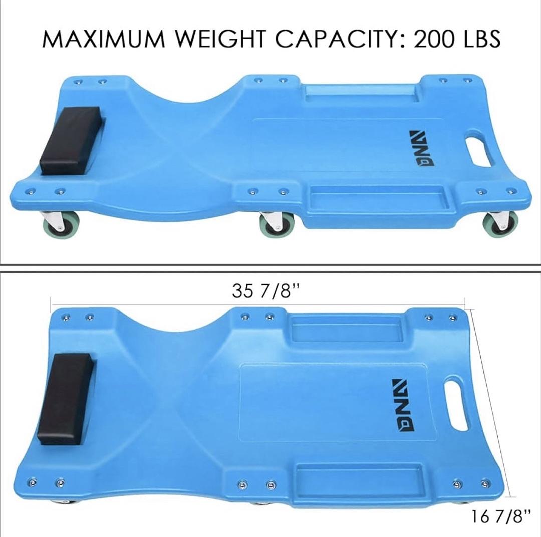 TOOLS-00217 Low Profile Plastic Rolling Garage Shop Creeper with Padded Headrest,Tool Trays & 6pcs Casters,Blue