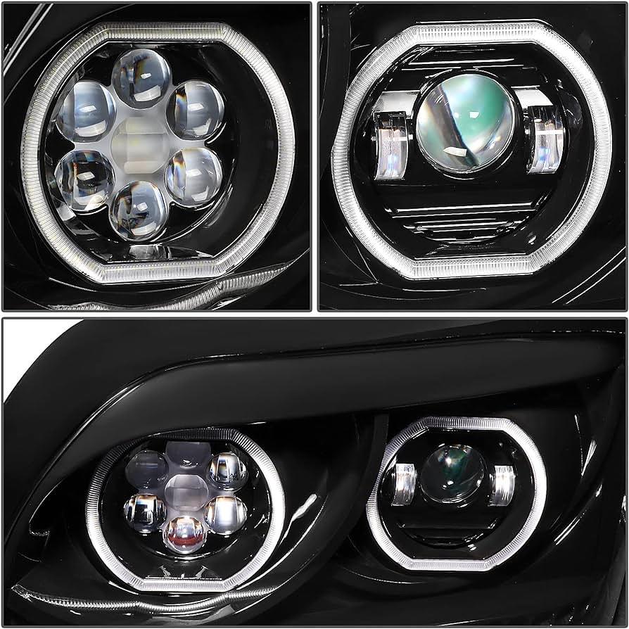 Black Amber Sequential Chase Turn Signal Headlights w/Dual LED Halo DRL Compatible with 96-10 Freightliner Century, Left & Right Side