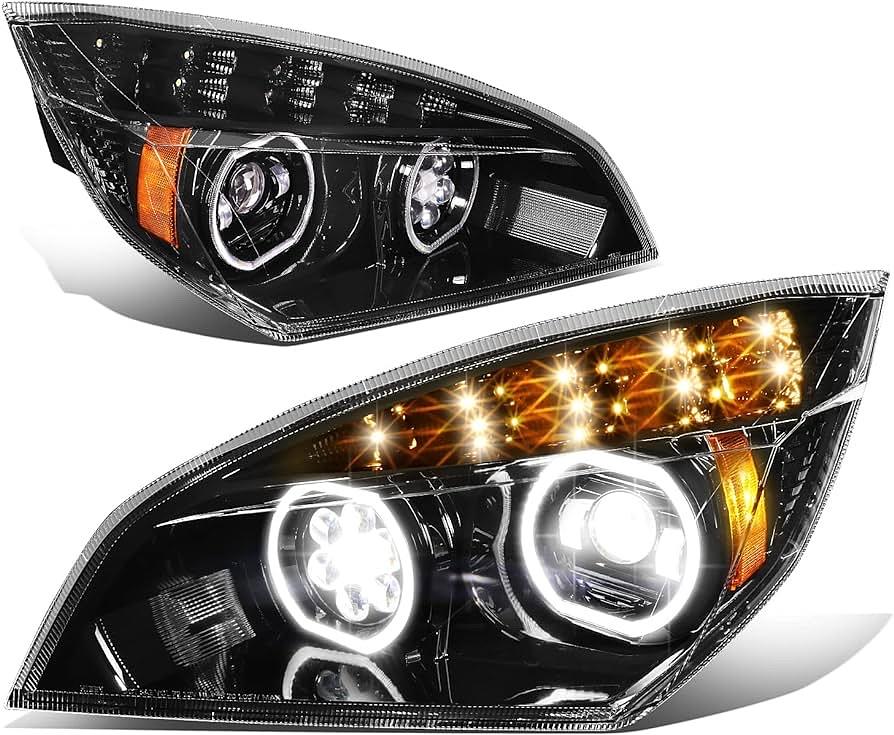 Pair of Full-LED Dual Halo DRL Headlights Gattling Style Projector Low/High Beam Compatible with 18-21 Freightliner Cascadia (New Body Style Only)