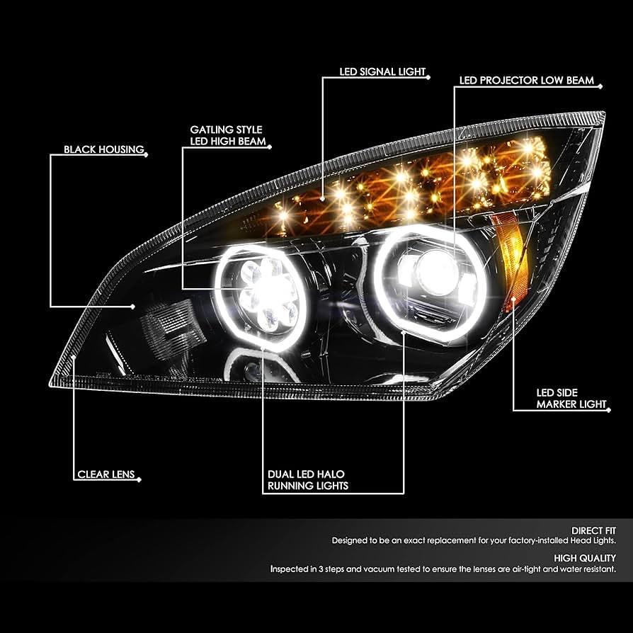 Pair of Full-LED Dual Halo DRL Headlights Gattling Style Projector Low/High Beam Compatible with 18-21 Freightliner Cascadia (New Body Style Only)