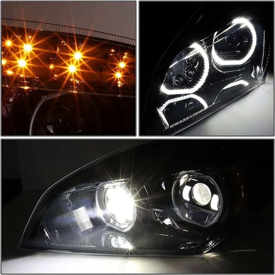 Pair of Full-LED Dual Halo DRL Headlights Gattling Style Projector Low/High Beam Compatible with 18-21 Freightliner Cascadia (New Body Style Only)