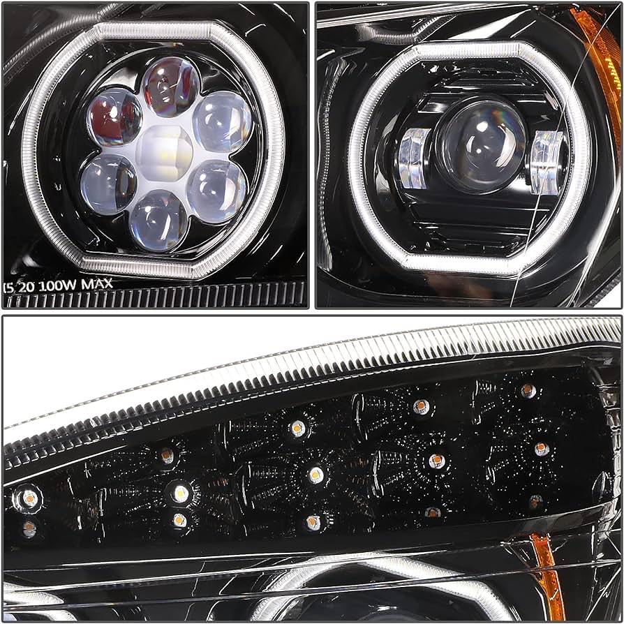 Pair of Full-LED Dual Halo DRL Headlights Gattling Style Projector Low/High Beam Compatible with 18-21 Freightliner Cascadia (New Body Style Only)