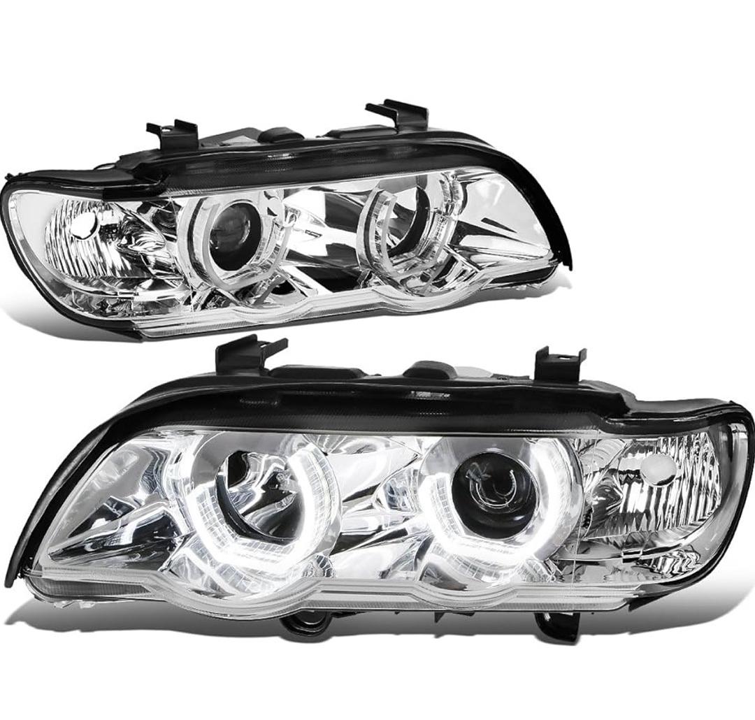 HL-3D-X500-CH Chrome Housing 3D LED U-Halo Projector Headlights Replacement Compatible with 00-03 X5