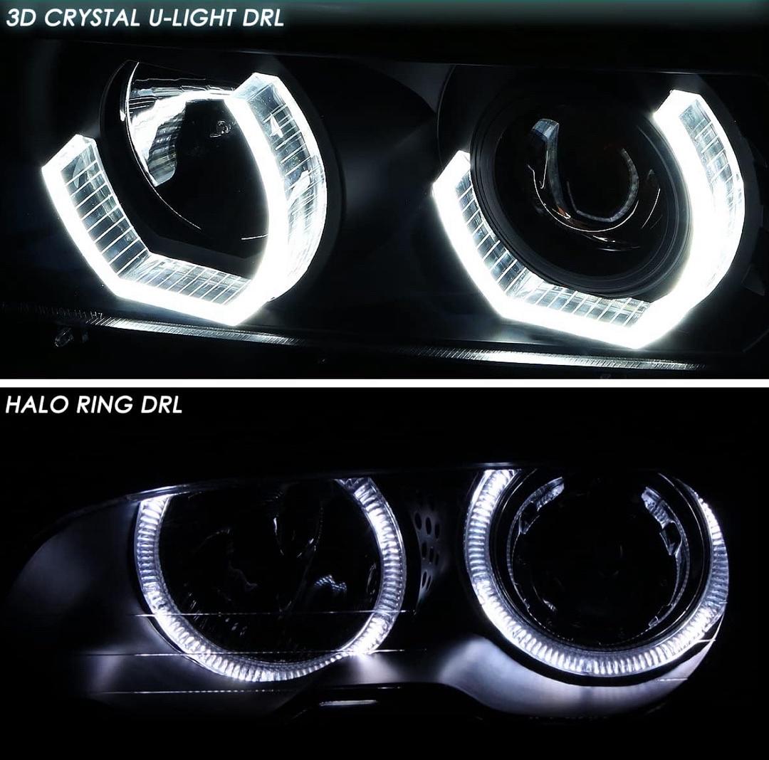 HL-3D-X500-CH Chrome Housing 3D LED U-Halo Projector Headlights Replacement Compatible with 00-03 X5