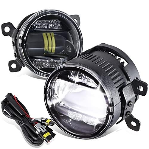 Pair of Full LED Fog Lights with Wiring Harness Compatible with 13-18 C-Max / 11-15 Explorer / 08-14 Focus / 05-22 Ranger, Clear Lens