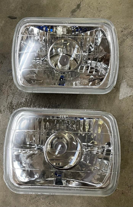 Auto Dynasty Set of 2Pcs 7X6 Inch Glass Lens Bult-In LED Chrome Housing Projector Headlight Lamps