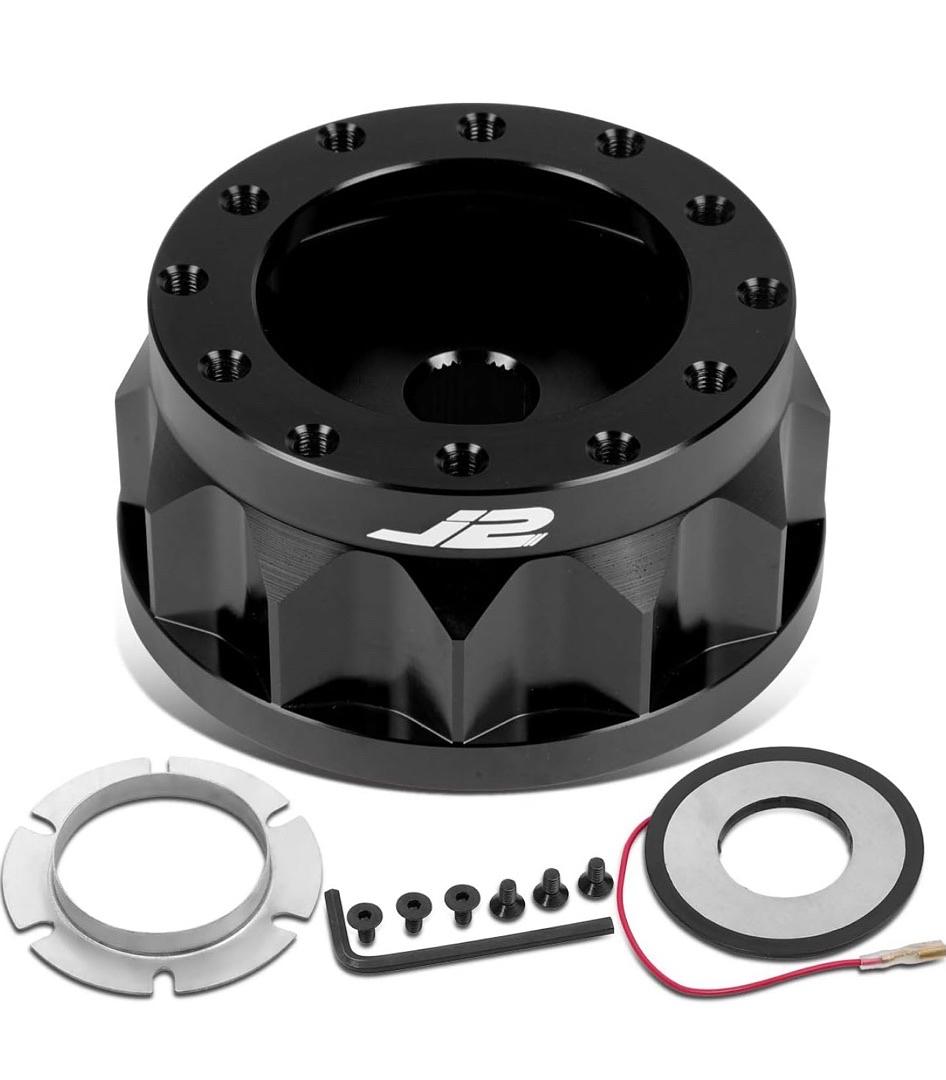 2" 6-Bolt Aluminum Steering Wheel Hub Adapter Black Compatible with 90-98 Talon / 90-03 Eclipse / 85-89 Galant Mighty Max