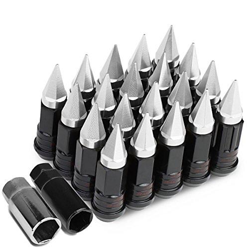 OB LN-ZTL-9032-15-SL 16Pcs M12 x 1.5 25mm OD/75mm Height Open End Style Wheel Lug Nuts + Lock Nut + Key + Extension Adapter, Silver