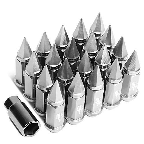 Silver 7075 Aluminum M12 x 1.5 20Pcs L: 75mm Spiky Cap Lug Nut w/Adapter