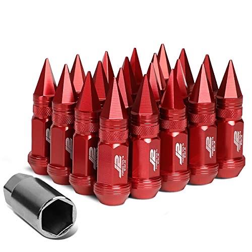 OB LN-T7-022-125-RD 20Pcs M12 x 1.25 7075-T6 Aluminum 80mm Spiked Cap Lug Nut w/Socket Adapter (Red)