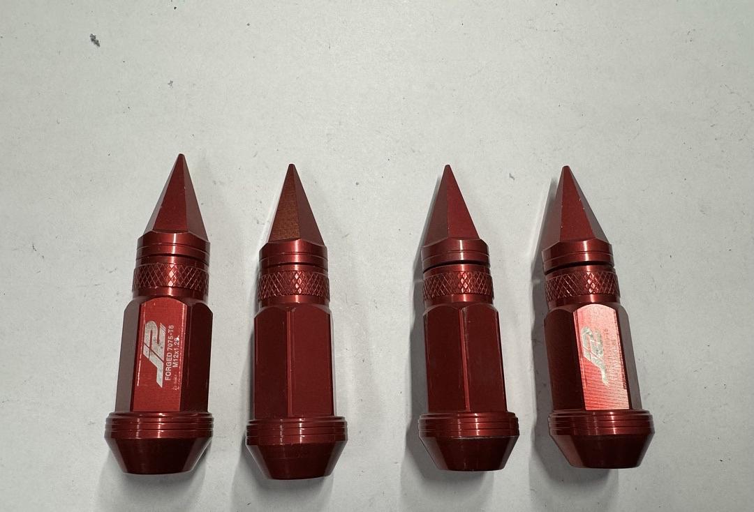 OB LN-T7-022-125-RD 20Pcs M12 x 1.25 7075-T6 Aluminum 80mm Spiked Cap Lug Nut w/Socket Adapter (Red)