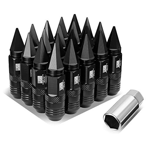 20Pcs M12x1.5 T6-7075 Aluminum 81mm Removable Spiky Cap Lug Nuts w/Deep Drive Extension,Black