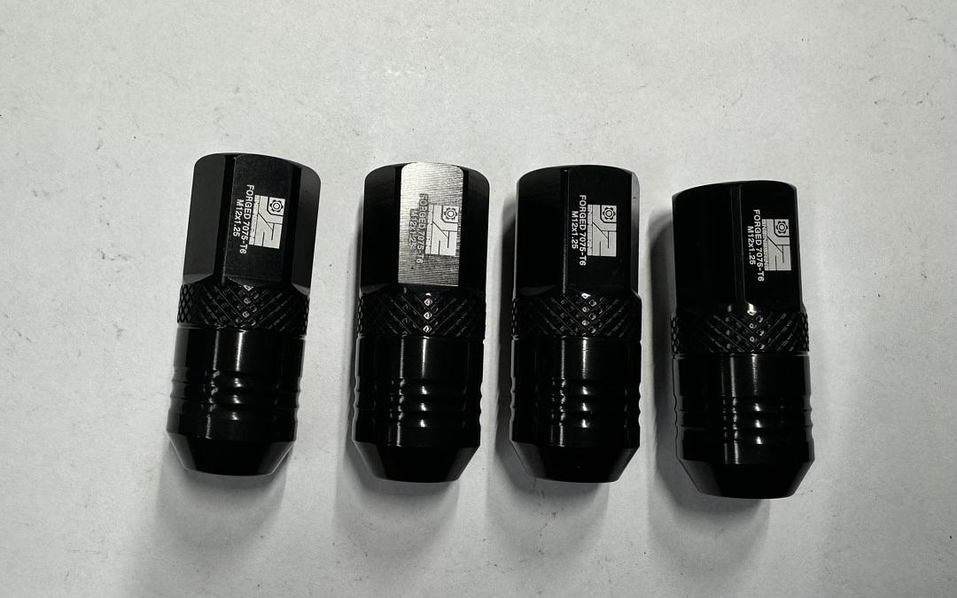 M12 x 1.25 T6-7075 Aluminum 50mm Open End Lug Nuts w/Deep Drive Extension Adapter,Black
