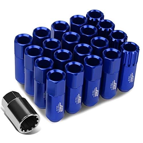 J2 Engineering 7075 Aluminum Blue M12 x 1.5 16Pcs L: 60mm Open End Lug Nut w/4Pcs Lock+Key