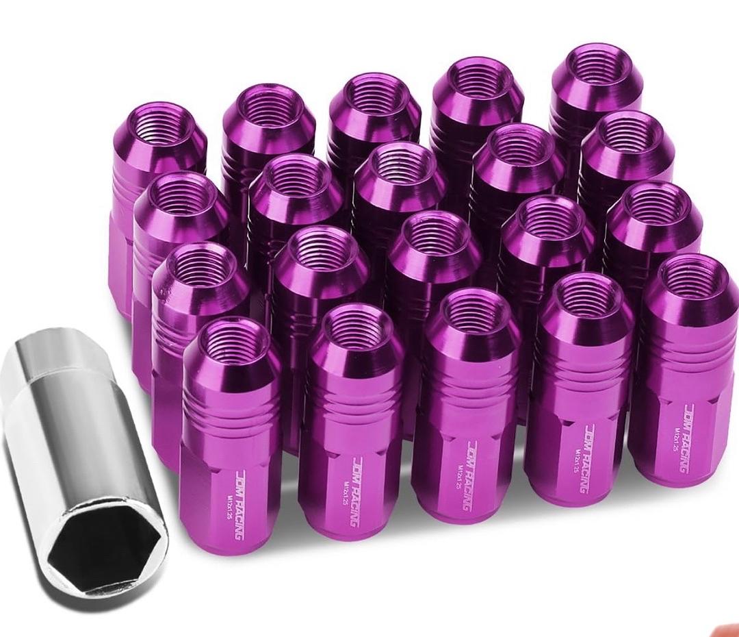 20Pcs Closed End Design M12 x 1.25 Aluminum Alloy Wheel Lug Nuts + Deep Drive Extension Adapter, 20mm OD/50mm Height (Purple)