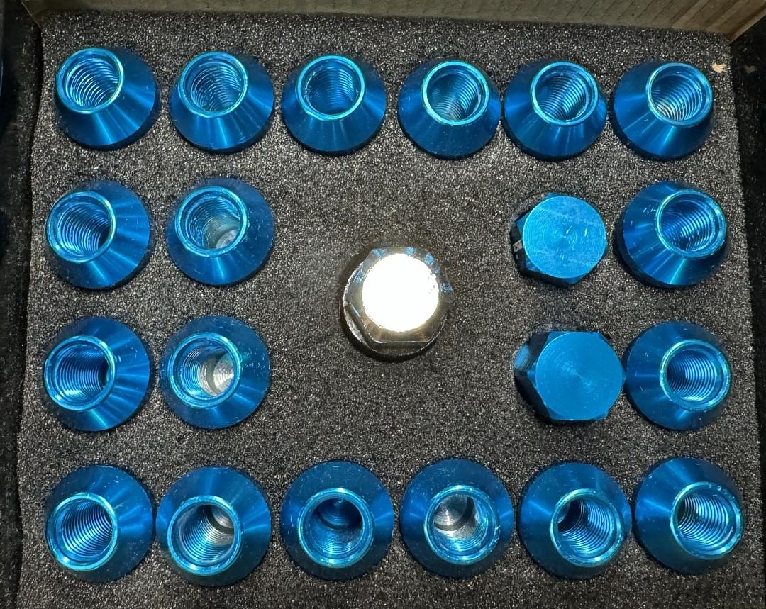 20Pcs M12 x 1.5 25mmOD/35mm Height Close End Lug Nuts w/Deep Drive Extension Adapter, Light Blue