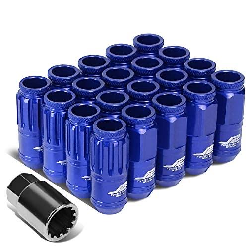 J2 Engineering 7075 Aluminum M12 x 1.25 16 Pcs Open End Lug Nut 4 Pcs Lock w/Key Blue