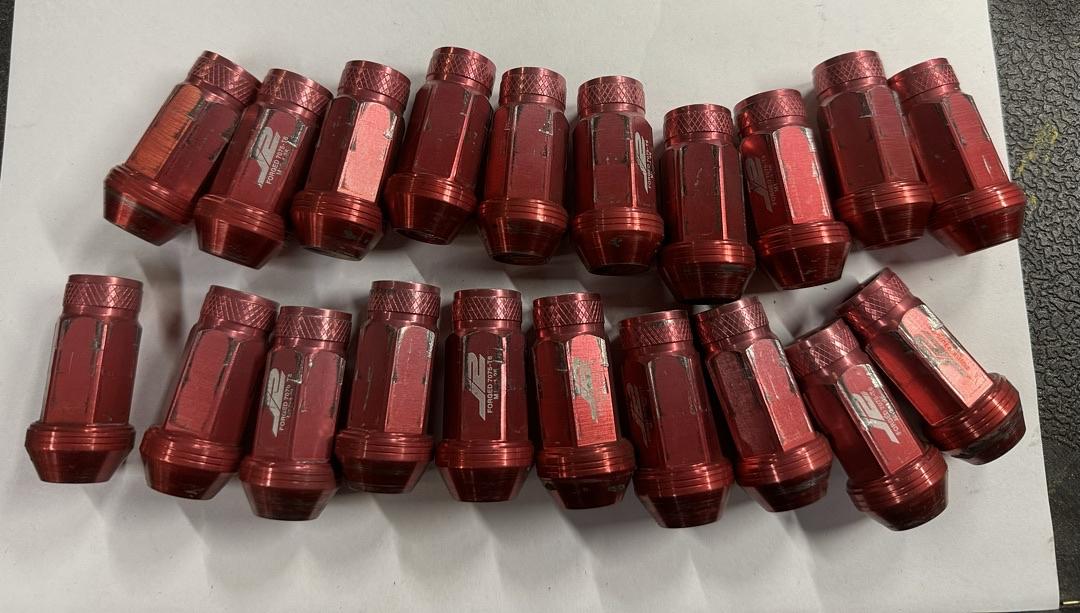 OB J2-LN-T7-021-125-RD M12 x 1.25 7075-T6 Aluminum 50mm Open-End Lug Nut w/Socket Adapter (Red)