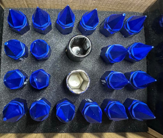 Maybe J2-LN-T7-029-15-BL 20Pcs M12x1.5 T6-7075 Aluminum 81mm Removable Spiky Cap Lug Nuts w/Deep Drive Extension,Blue