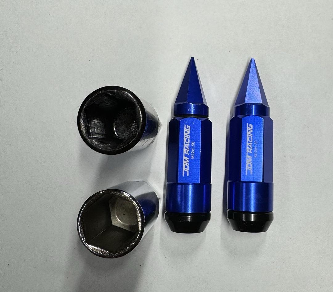 Maybe J2-LN-T7-029-15-BL 20Pcs M12x1.5 T6-7075 Aluminum 81mm Removable Spiky Cap Lug Nuts w/Deep Drive Extension,Blue