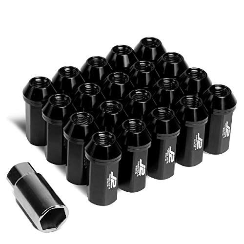 J2 Engineering LN-T7-005-15-BK 7075 Aluminum Black M12x1.5 20Pcs L: 50mm Close-End Lug Nuts w/Adapter