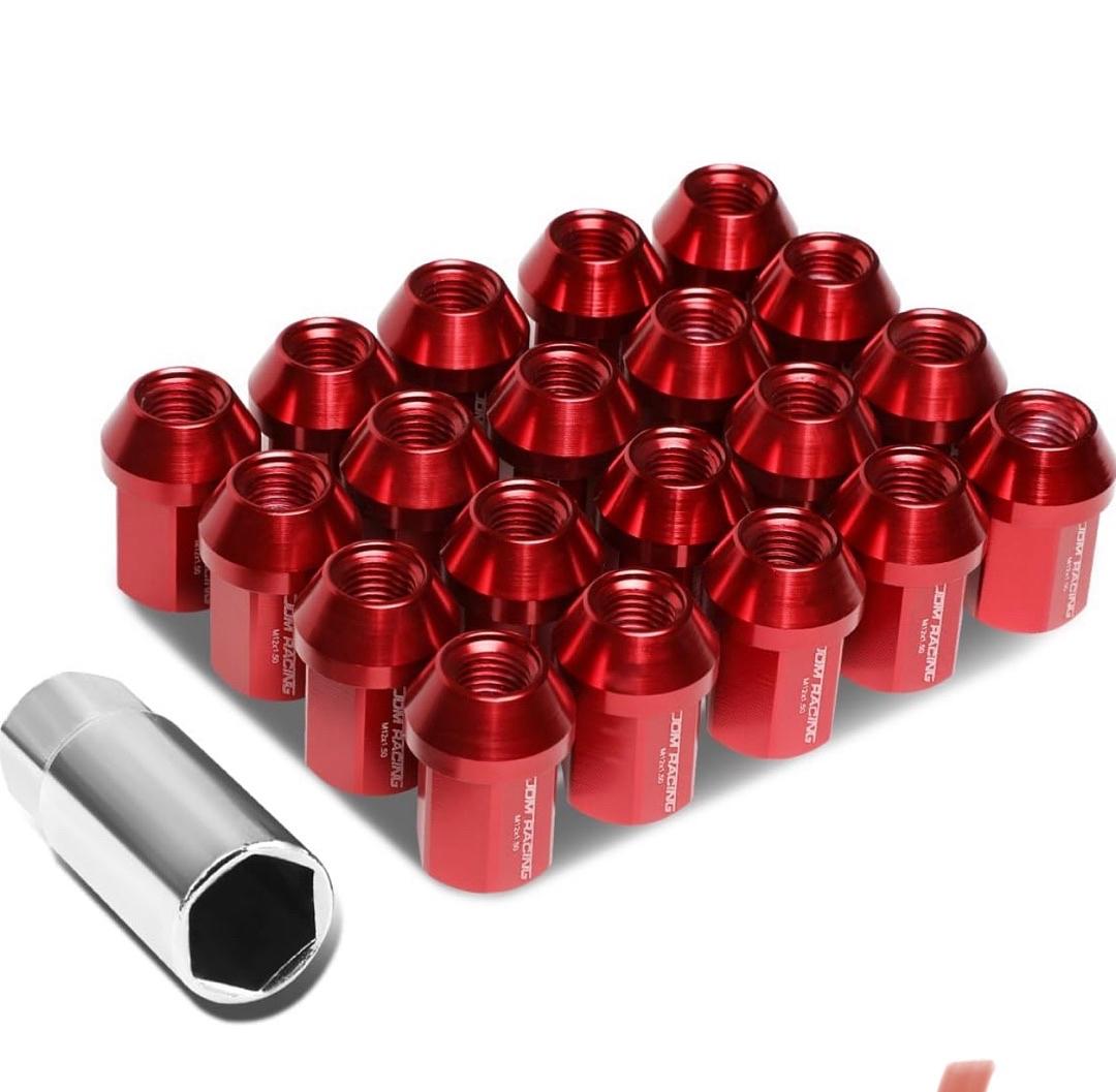 20Pcs M12 x 1.5 25mmOD/35mm Height Close End Lug Nuts w/Deep Drive Extension Adapter, Red
