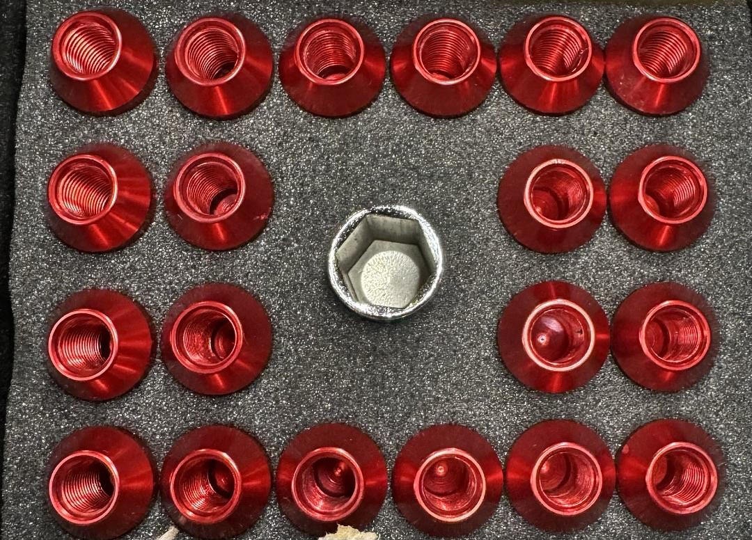 20Pcs M12 x 1.5 25mmOD/35mm Height Close End Lug Nuts w/Deep Drive Extension Adapter, Red