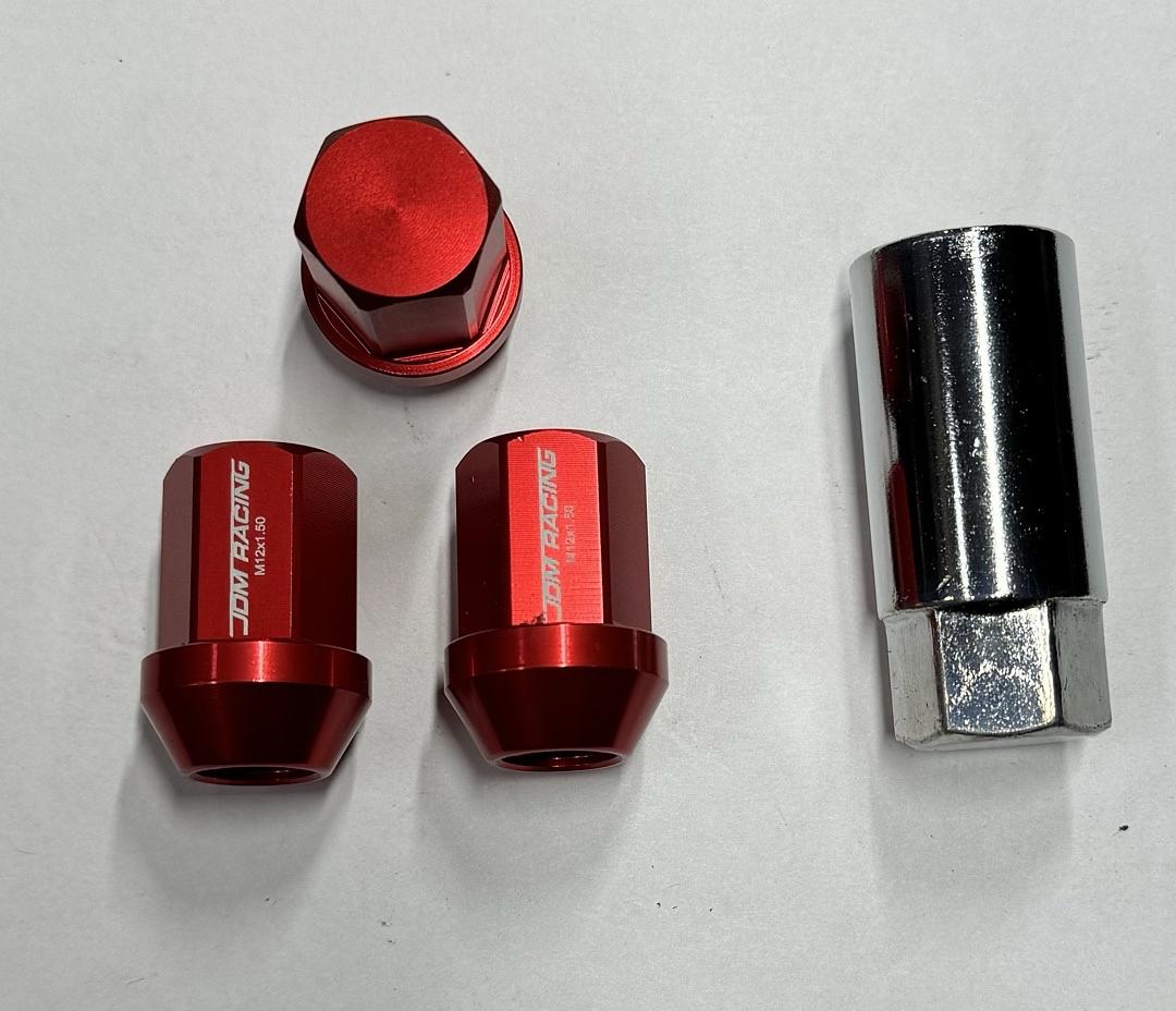 20Pcs M12 x 1.5 25mmOD/35mm Height Close End Lug Nuts w/Deep Drive Extension Adapter, Red
