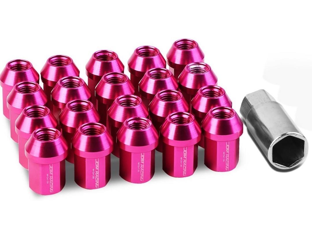 20Pcs M12 x 1.5 25mmOD/35mm Height Close End Lug Nuts w/Deep Drive Extension Adapter, Pink