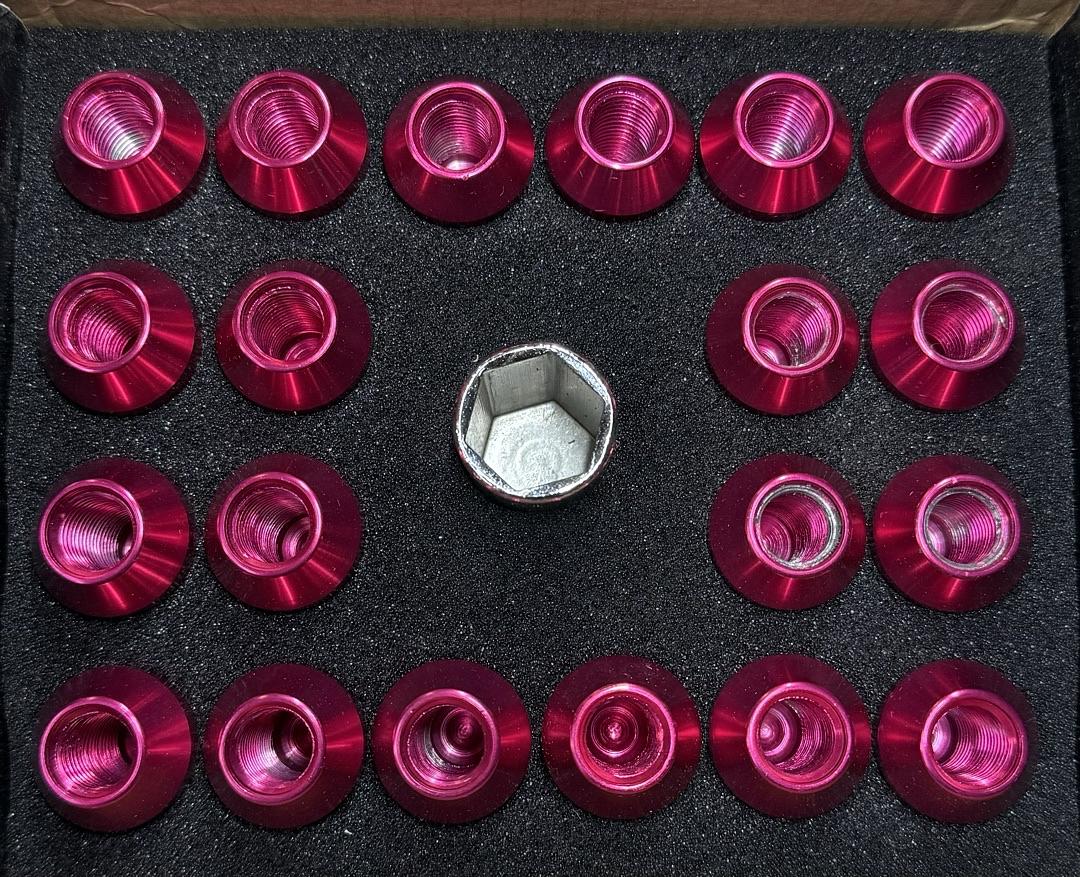 20Pcs M12 x 1.5 25mmOD/35mm Height Close End Lug Nuts w/Deep Drive Extension Adapter, Pink