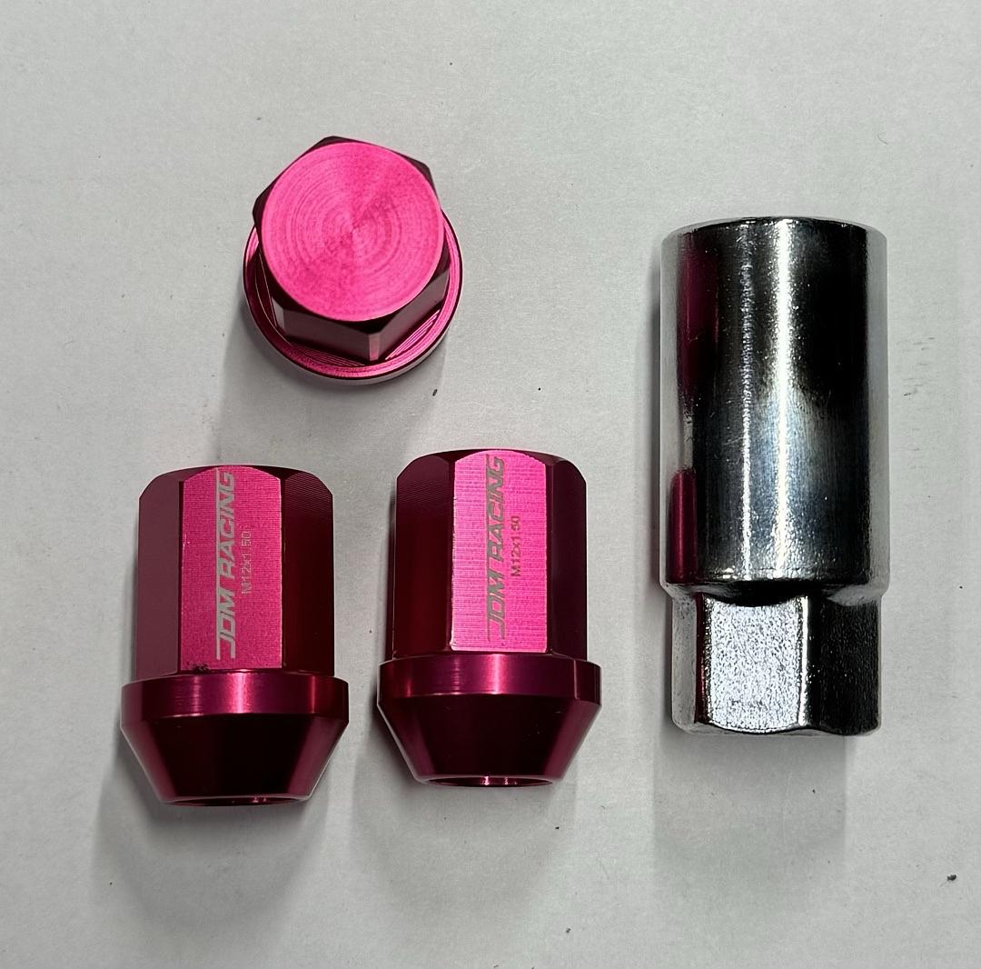 20Pcs M12 x 1.5 25mmOD/35mm Height Close End Lug Nuts w/Deep Drive Extension Adapter, Pink
