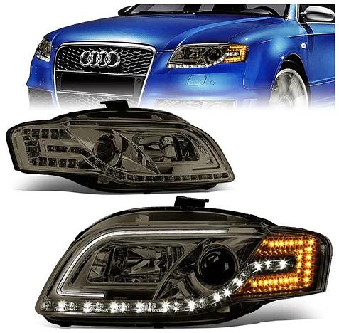 06-08 Audi A4/ A4 Quattro, S4 Smoked Lens Amber LED Turn Signal Projector Headlights