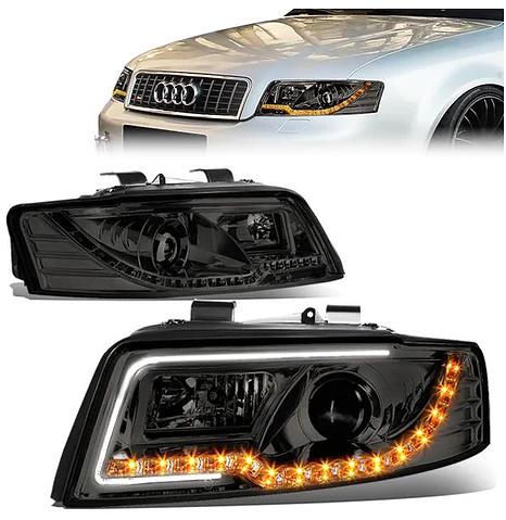 02-05 A4/ A4 Quattro B6 Smoked Lens Amber LED Turn Signal Projector Headlights