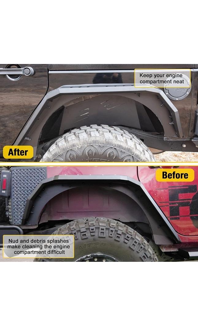 07-18 Jeep Wrangler JK/ JKU Unlimited 2WD & 4WD, Rear Inner Fender Liners Offroad Powder Coated Steel Splash Guards