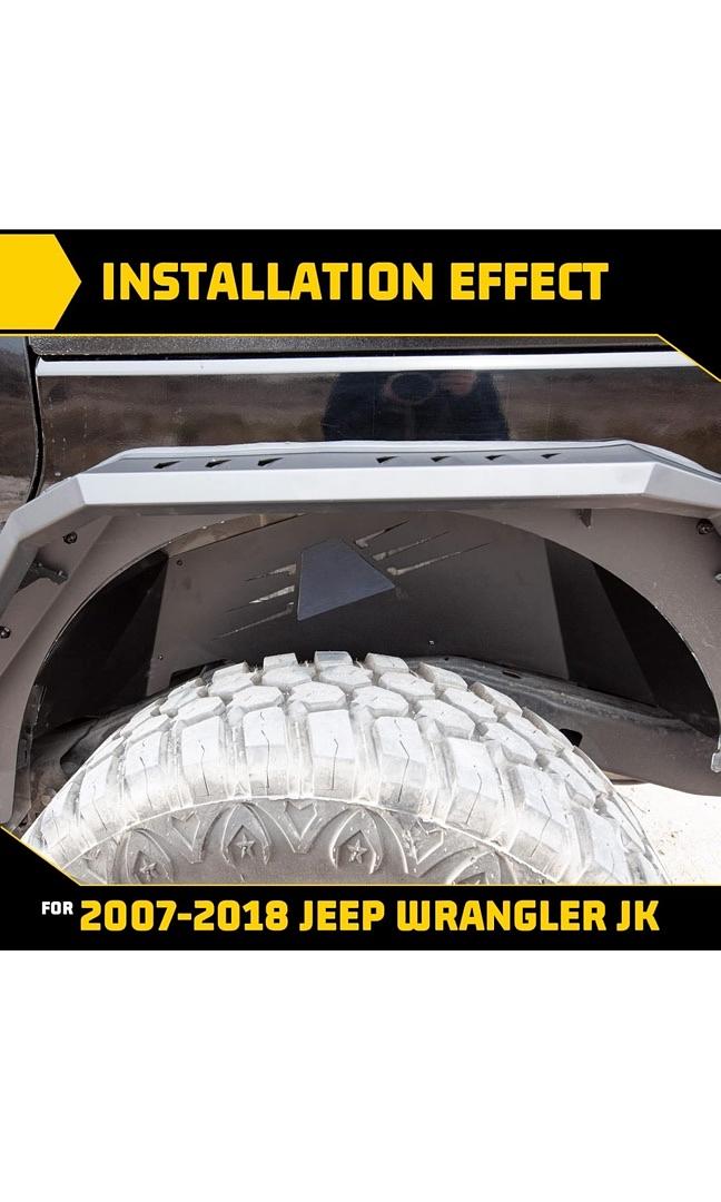 07-18 Jeep Wrangler JK/ JKU Unlimited 2WD & 4WD, Rear Inner Fender Liners Offroad Powder Coated Steel Splash Guards