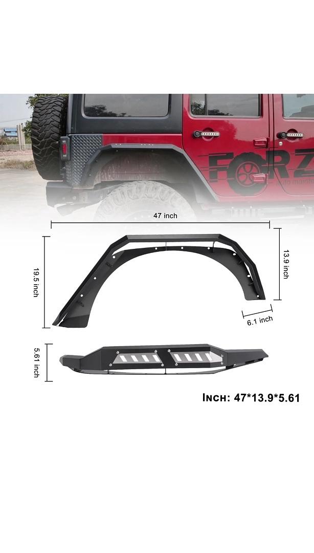 07-18 Jeep Wrangler JK Textured Rear Fender Flares Powder Coated Steel