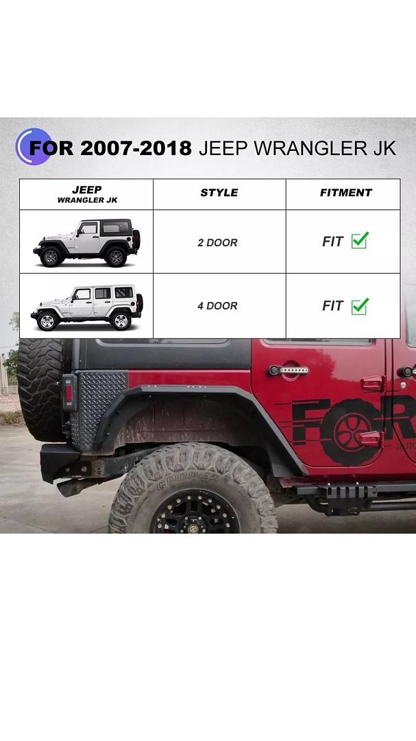 07-18 Jeep Wrangler JK Textured Rear Fender Flares Powder Coated Steel