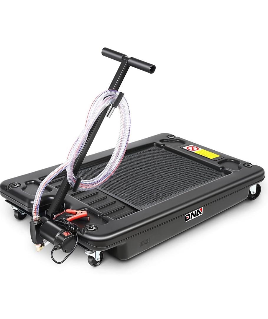 17 Gallon Electric Oil Drain Pan with Pump, Evacuation Hose, T-Handle, Low Profile for Trucks Buses RVs