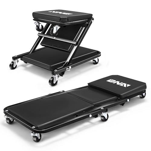 36 Inches Folding 2 in 1 Rolling Z Creeper, Adjustable Roller Garage Chair Lay Down or Sit, 6 Pcs Casters, 330 LBS / 150kg Weight Capacity