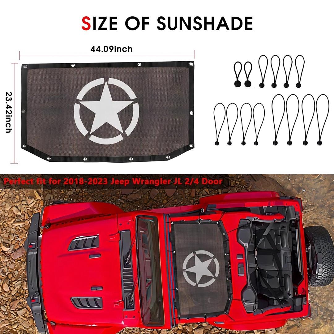 ‚úÖ07FL- Sunshade Top cover for Jeep Wrangler 18-23 JL JLU 2dr and 4dr front only Top mesh sunshade net UV protection