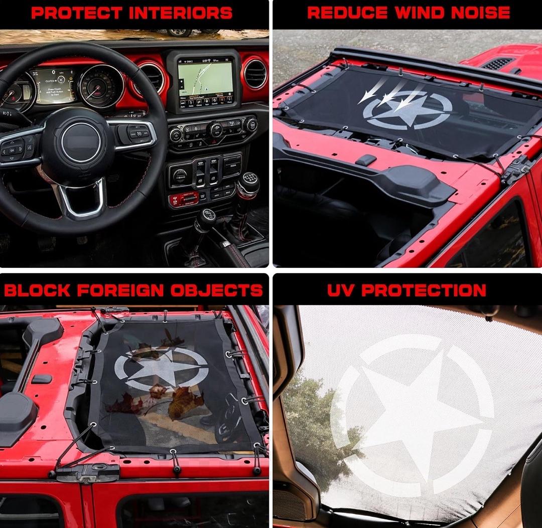‚úÖ07FL- Sunshade Top cover for Jeep Wrangler 18-23 JL JLU 2dr and 4dr front only Top mesh sunshade net UV protection
