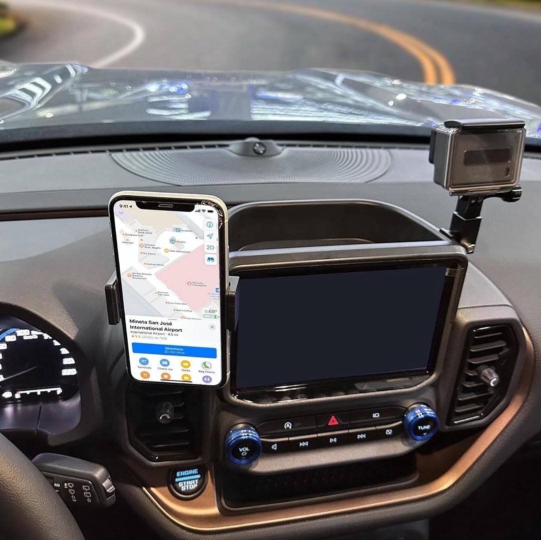 Dash cell phone mount holder for 21-24 New Ford Bronco sport interior accessories and GoPro camara center console organizer storage trey