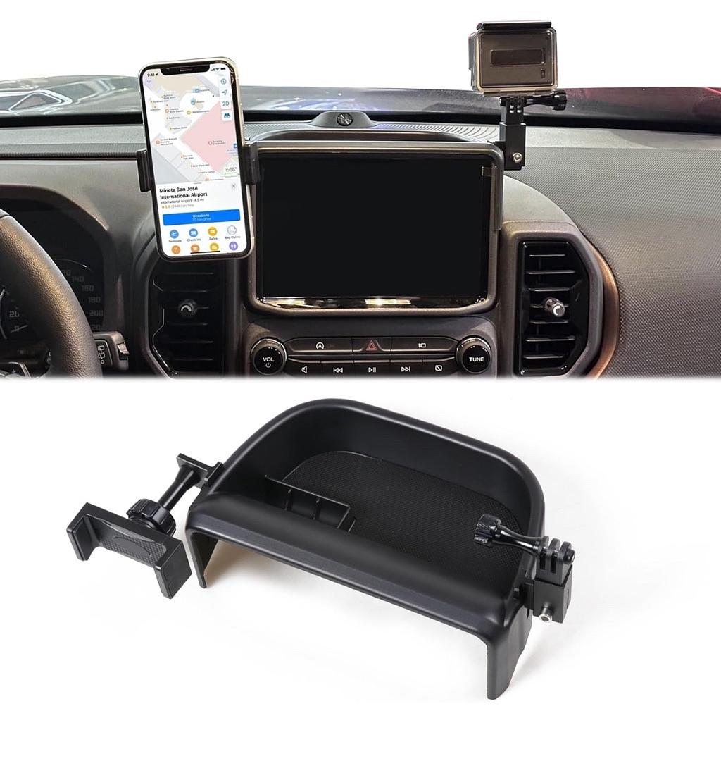 Dash cell phone mount holder for 21-24 New Ford Bronco sport interior accessories and GoPro camara center console organizer storage trey
