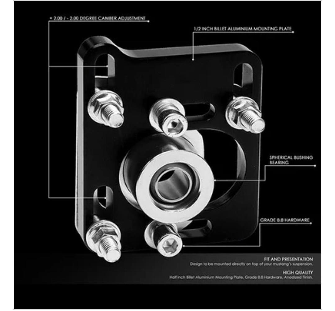 94-04 Ford Mustang +/- 2.5 Degree Adjustable Alignment Camber Caster Plates - Black