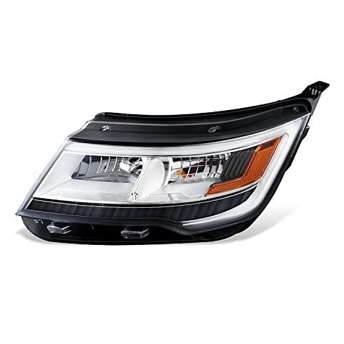 LED DRL Headlight Compatible with 16-18 Explorer Limited XLT Platinum, Chrome/Amber Reflector, Left Side