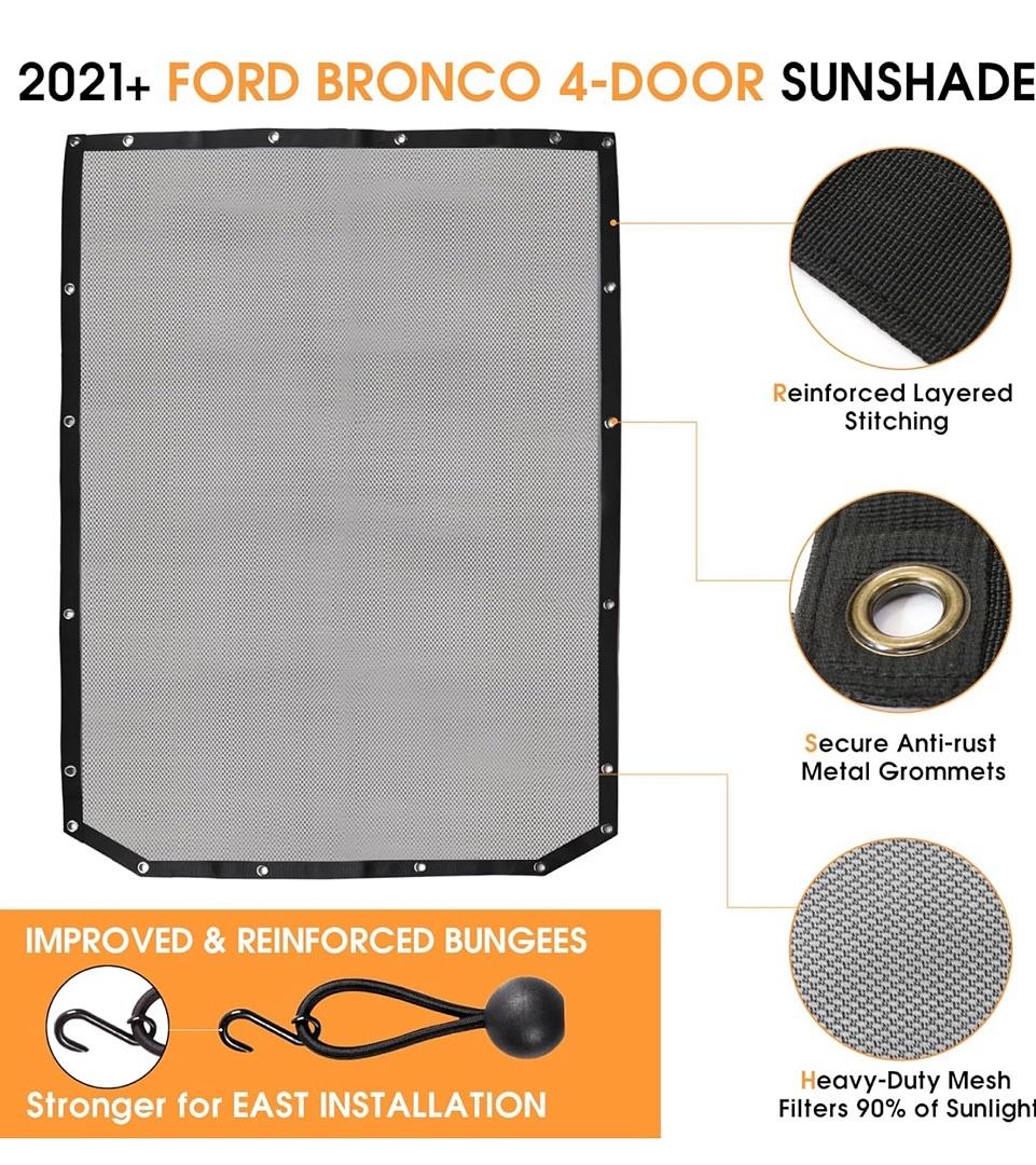 ‚úÖX003TAFEUF 2021 to 2024 Ford Bronco 4 Door Sun Roof Shade sombra para techo grey mesh troca 55 long 41 Wide