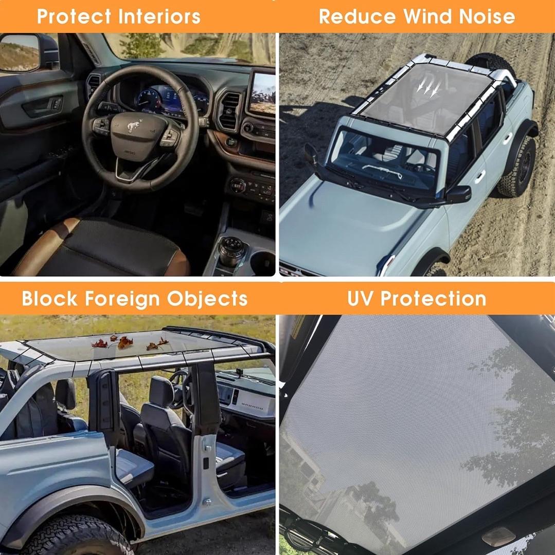 ‚úÖX003TAFEUF 2021 to 2024 Ford Bronco 4 Door Sun Roof Shade sombra para techo grey mesh troca 55 long 41 Wide